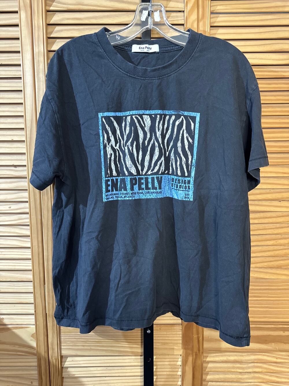 Ena Pelly Black Graphic Print Boxy Cotton T-Shirt Short Sleeve Top Size 8 Casual